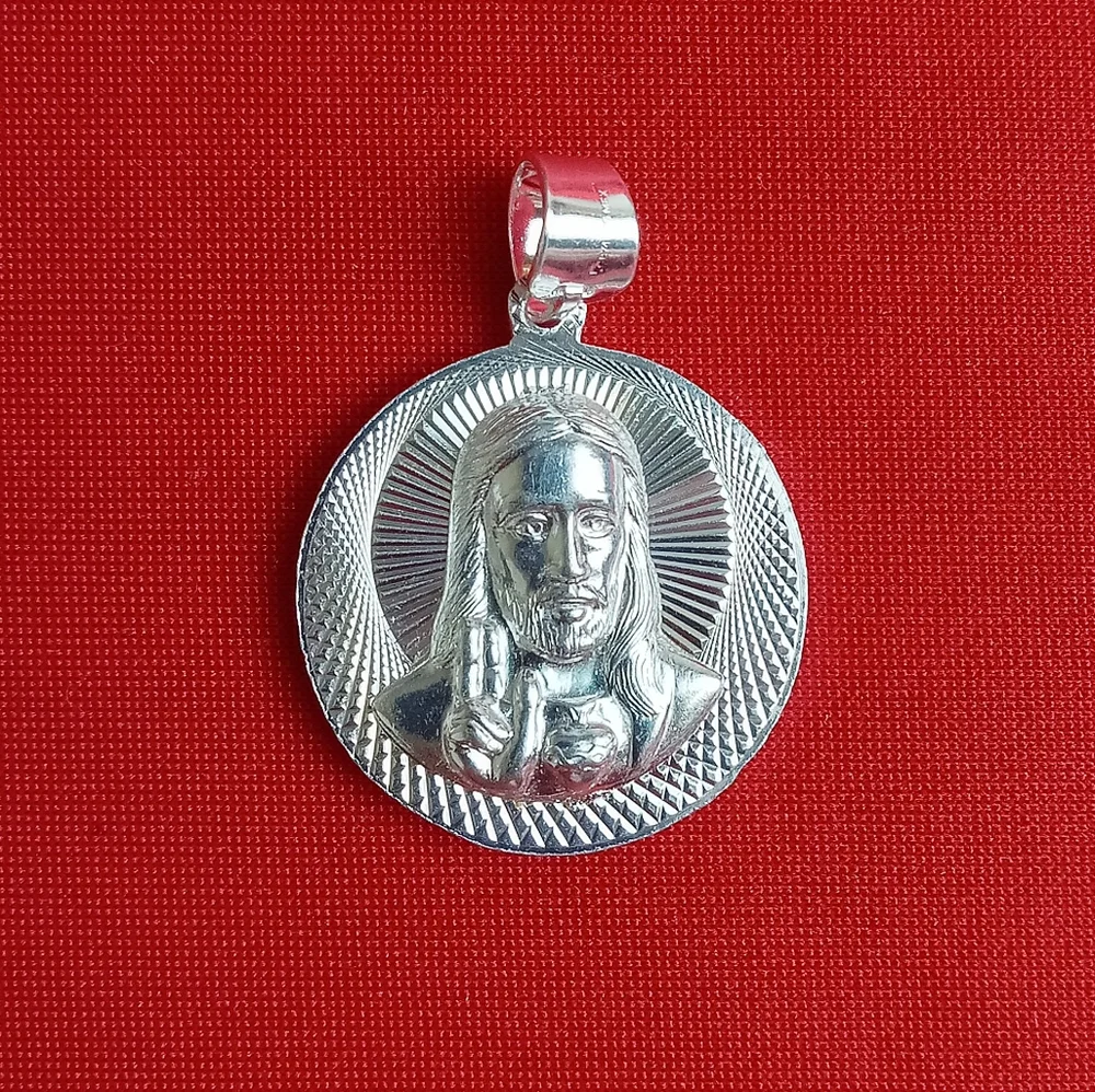 925 Sterling‎ Silver Double Sided Pendant jesus/Virgin Guadalupe Charm Necklace